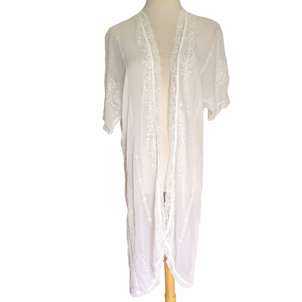 Forever 21 Ivory Sheer Embroidered Lace Cover up